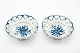 GOOD PAIR 18TH CENTURY WORCESTER BLUE & WHITE CIRCULAR BASKETS, c. 1770-80, printed in the