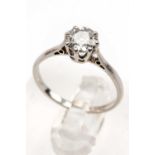 SOLITAIRE DIAMOND RING, old European cut diamond set in claw mount to a platinum band stamped