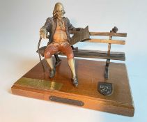 GEORGE W. LUNDEEN Ltd Ed (768/1990) bronze of Benjamin Franklin seated on a bench reading The