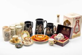 ASSORTED CERAMICS, including 7 marmalade jars, two Poole plates, x2 Bell's Charles and Diana royal