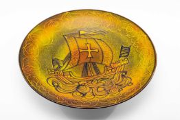 POOLE POTTERY 'AEGEAN' PATTERN CHARGER, decorated with a gallion in rough seas, designed by Laura