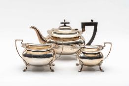 GEORGE V THREE PIECE SILVER TEASET, Walker & Hall, Sheffield 1918, to include teapot, sugar bowl,