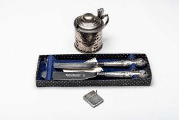 ASSORTED SILVER comprising Hester Bateman silver mustard pot, London, silver stamp holder,