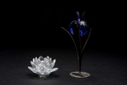 TWO BOXED SWAROVSKI CRYSTAL FLOWERS, comprising Iris on metal stem with base, 19cms high, and