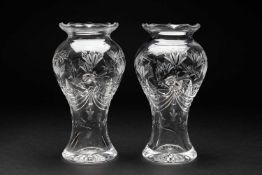 PAIR GOOD CUT GLASS VASES, baluster form with cusped rims, engraved with flowers and swags, 26.5cm