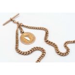 9CT GOLD GRADUATED CURBLINK ALBERT CHAIN, with T-bar and fob with blank cartouche, 37cm long, wt.