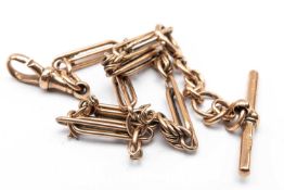 9CT GOLD ALBERT CHAIN, trombone link, T-bar, 30cms long, 18.9gms Provenance: deceased estate