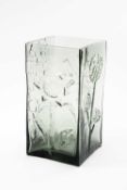FRANK THROWER FOR DARTINGTON GLASS, an FT23 tall square moulded vase in Midnight, each face with a