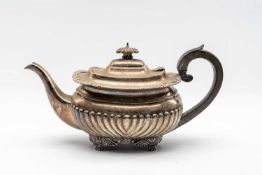 EDWARD VII SILVER TEAPOT, London 1905, of rectangular form, half fluted, 21 oz.t approx. Provenance: