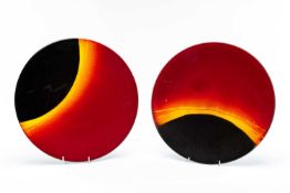 TWO POOLE POTTERY 'ECLIPSE' PLATES, 1 stamped '414', in box with certificate, 1 stamped '163',