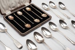 ASSORTED SILVER comprising cased set of coffee sppons with seal terminals, two sets of six tea