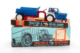 BRITAINS BOXED 9630 FORD FORCE 5000 TRACTOR & SHAWNEE POOLE REAR DUMP, tractor cab with blue/white