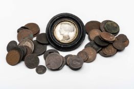 ASSORTED COLLECTABLE COINS including framed Universal Exhibition of London 1862 medallion, 1893