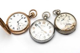 THREE POCKET WATCHES, including Helvetia top-wind military nickel-cased watch with subsid. secs. and