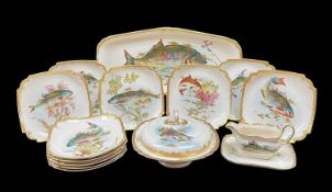 BONN FISH SERVICE FOR TWELVE, comprising oblong platter, 12 plates, sauce boat and stand, tureen