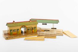 HORNBY O GAUGE TINPLATE No. 4 'WAYSIDE STATION WEMBLEY', with speckled platform, open entry-way,