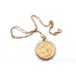 1889 GOLD SOVEREIGN IN 9CT GOLD PENDANT FRAME & CHAIN, overall gross weight approx 10.5g