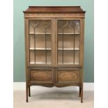 INLAID MAHOGANY DISPLAY CABINET - late 19th Century, raised back above a moulded cornice, astragal