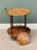 ITALIAN INLAID CIRCULAR DRINKS WAGON - 77cms H, 61cms diameter and a SIMILARLY STYLED TWO HANDLED