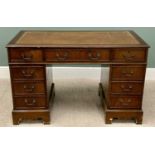 REPRODUCTION MAHOGANY PEDESTAL DESK - rectangular top with tooled inset skiver, moulded edge,