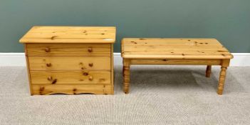 MODERN PINE FURNIUTURE ITEMS (2) - to include a three drawer chest with turned wooden knobs and