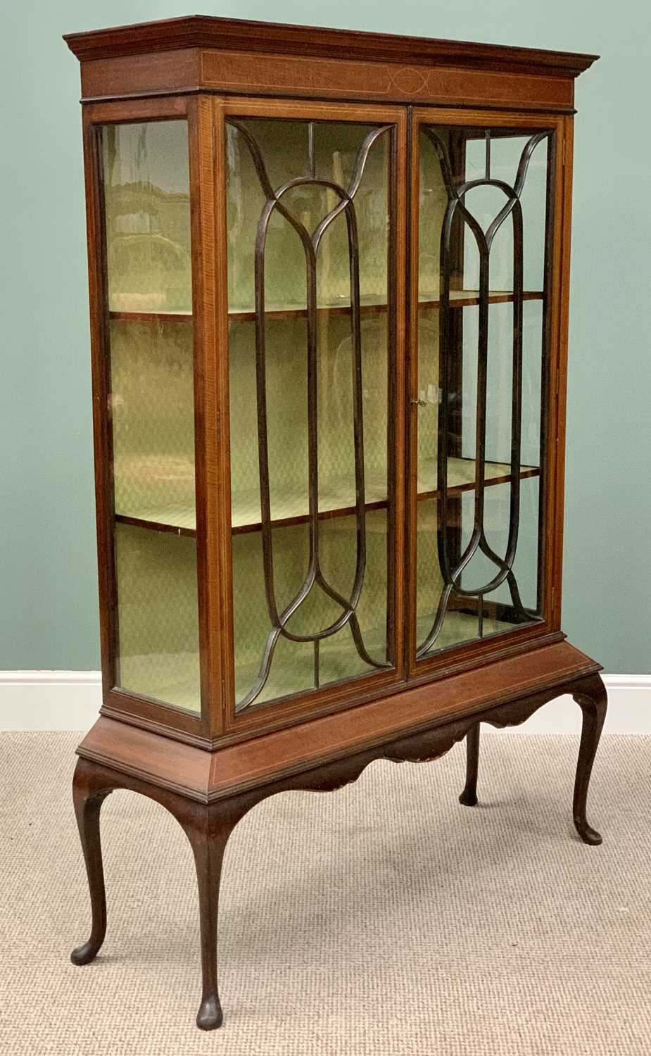 INLAID MAHOGANY DISPLAY CABINET - late 19th Century, moulded cornice over astragal glazed twin - Image 3 of 4