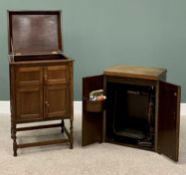 OAK GRAMOPHONE CABINET - early 20th Century, with lift-up lid over double cupboards with four doors,