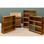 MINTY OAK BOOKCASES (3) - the first having four sections, each having two glazed sliding doors,