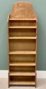 MODERN PINE OPEN BOOKCASE - with raised back, seven graduated shelves, 156cms H, 62cms W, 25cms D