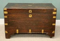 CAMPHORWOOD CHEST - brass bound, the lift-up lid with inset brass ring handle, on bracket feet