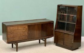 MID CENTURY SIDEBOARD - possibly teak, one side having four long drawers and two sliding drawers