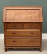 CHINESE HARDWOOD BUREAU - fall front with fitted interior, the base having two short over two long
