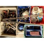 GARAGE TOOLS & ACCESSORIES - in several tubs to include water pump, large set of "Record Clipper"