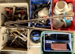 GARAGE TOOLS & ACCESSORIES - in several tubs to include water pump, large set of "Record Clipper"