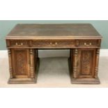 LARGE CONTINENTAL OAK PARTNER'S DESK - twin pedestal having three opening drawers and two opening