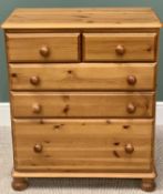 PINE BEDROOM CHEST - rectangular top with moulded edge over two short and three long graduated