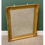 LARGE RECTANGULAR GILT FRAMED WALL MIRROR - each corner with shell moulded detail, 115cms H, 94cms