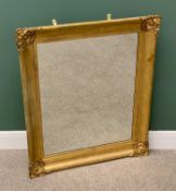 LARGE RECTANGULAR GILT FRAMED WALL MIRROR - each corner with shell moulded detail, 115cms H, 94cms