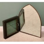 BEECH FRAMED GOTHIC ARCHED MIRROR - 93cms H, 72cms W and a STAINED PINE KEY CASE - with glazed