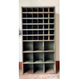 VINTAGE METAL PIGEONHOLE WORKSHOP SHELVING UNIT - 186cms H, 93cms W, 30cms D