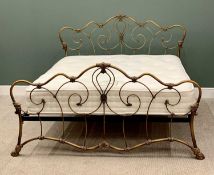 REPRODUCTION KINGSIZE BED - with gilt metal ornate head and foot ends and a "Highgrove" mattress,