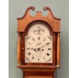 W ROBERTS, TAUNTON, OAK & MAHOGANY LONGCASE CLOCK - mid 19th Century, signed arched painted enamel