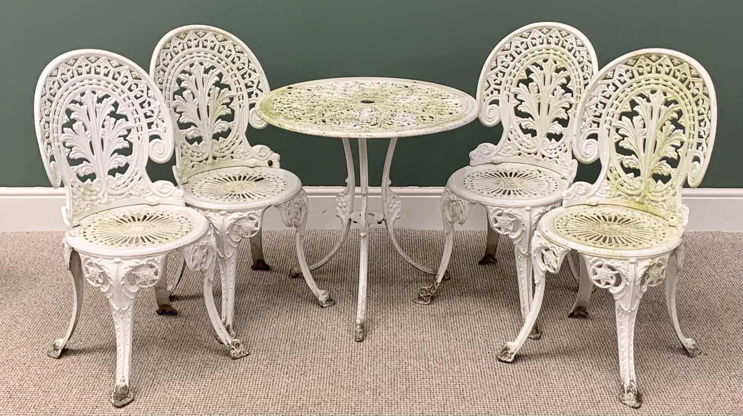 PAINTED CAST ALUMINIUM GARDEN SET - comprising circular table with tripod base, 65cms H, 69cms