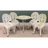 PAINTED CAST ALUMINIUM GARDEN SET - comprising circular table with tripod base, 65cms H, 69cms