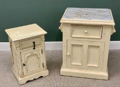 MODERN CREAM PAINTED KITCHEN ISLAND - with inset marble effect top, towel rail to either side, top