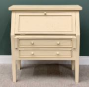 MODERN CREAM PAINTED BUREAU - having a fall front over two long drawers with turned wooden knobs,