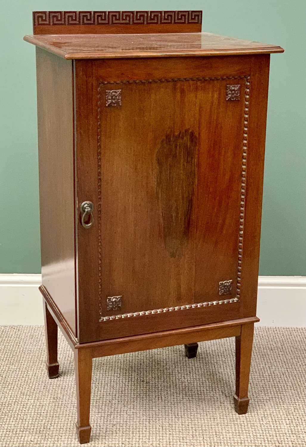 RAY & MILES MAHOGANY SIDE CABINET - having a rail back with Greek Key detail, single panelled door