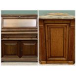OAK FLAT FRONT CORNER CUPBOARD - early 19th Century, moulded and dentil cornice, panelled mahogany