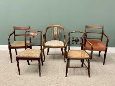 REGENCY & LATER GROUP OF INDIVIDUAL ARM & SIDE CHAIRS (5) - to include two mahogany armchairs with