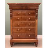 VICTORIAN MAHOGANY TALL CHEST - having five long drawers with turned wooden knob handles, floral and